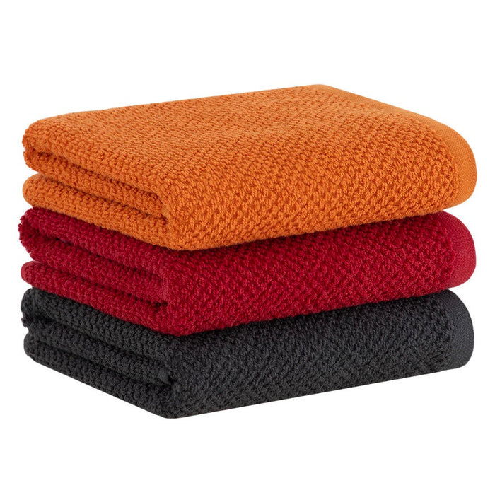 Juego de 3 Paño de Cocina Gourmet Naranja/Rojo/Gris