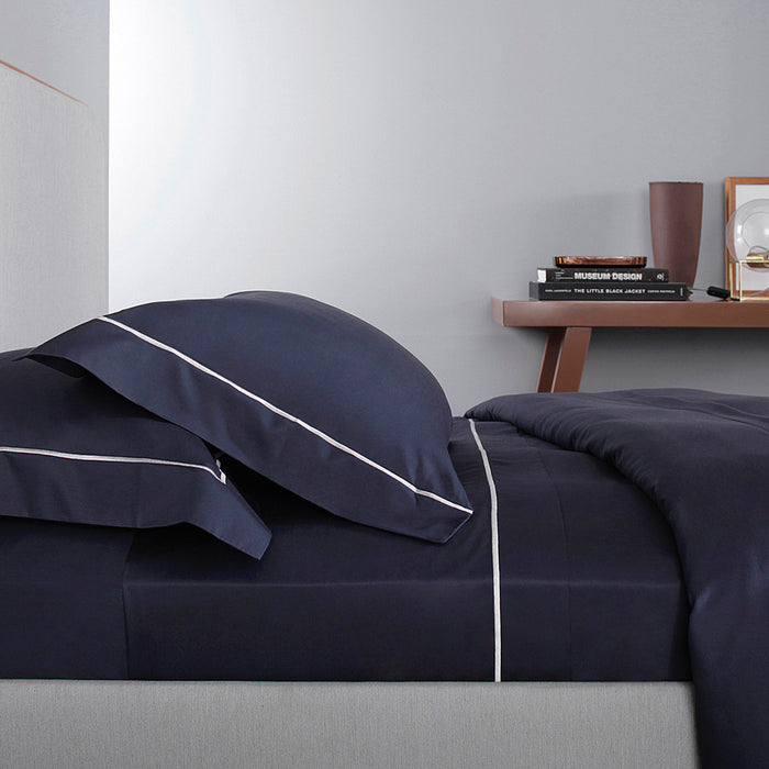 Juego de Sábana King Nilo Azul/Beige Algodón Egipcio